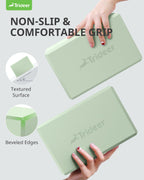 Trideer Yoga Block, Soft Non-Slip Surface Premium Foam Blocks, Supportive, Lightweight, Odorless, Yoga Accessories for Pilates Meditation General Fitness Stretching Toning (Mint Green-2 Pack)