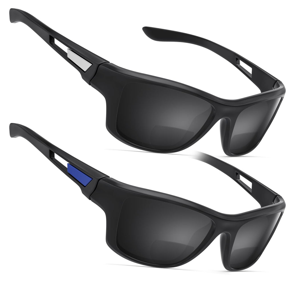 Missfive Premium Bifocal Reading Sunglasses Men Lightweight Wrap Around Design Sun Readers, UV Protection, Sports/Outdoor/Driving, 2.5x