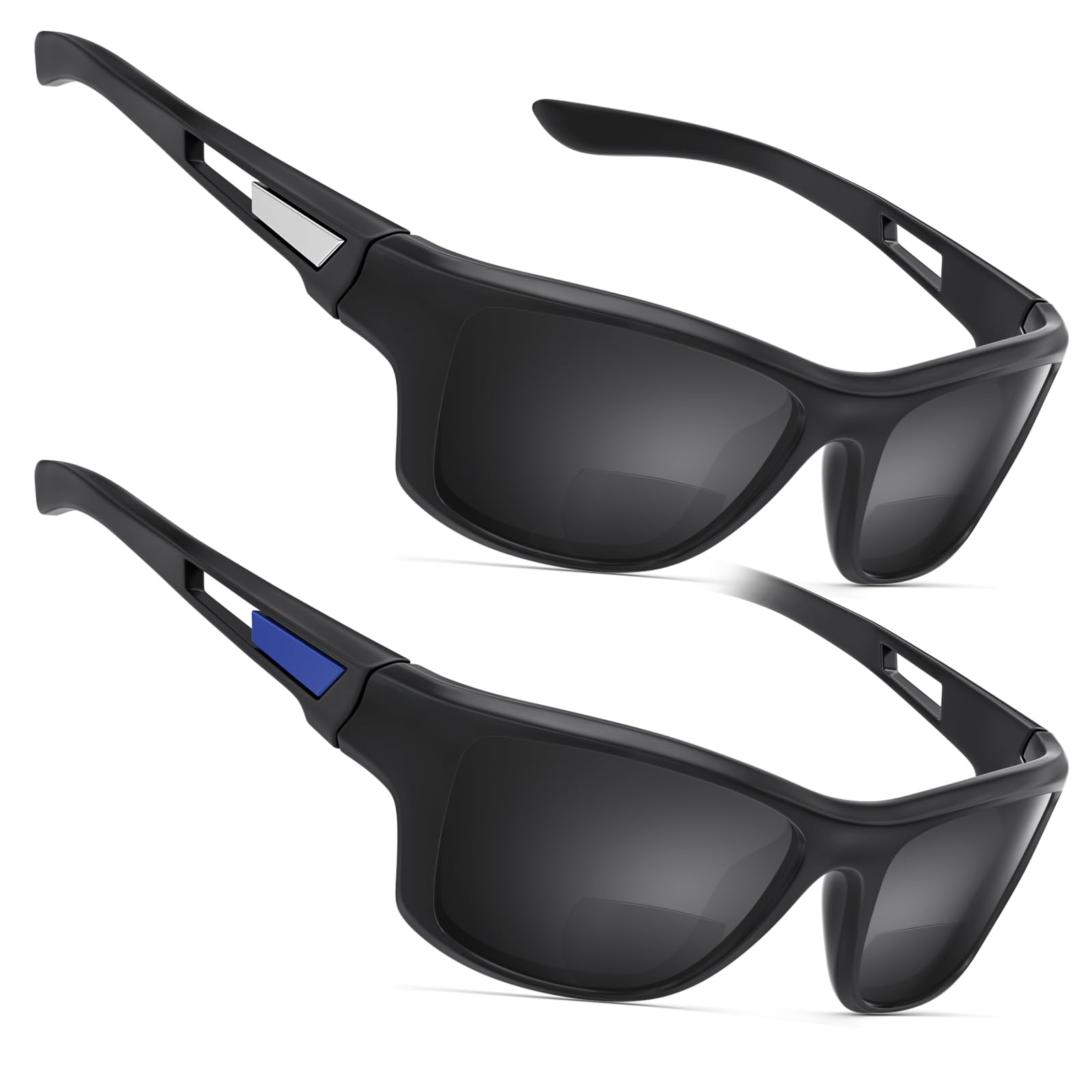 Missfive Premium Bifocal Reading Sunglasses Men Lightweight Wrap Around Design Sun Readers, UV Protection, Sports/Outdoor/Driving, 2.5x