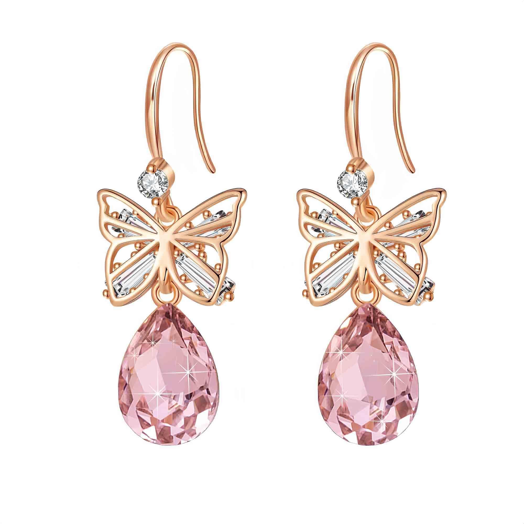 EVEVIC Austrian Crystal Butterfly Teardrop Drop Earrings for Women