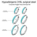 ENVYOU Surgical Steel Turquoise Huggie Hoop Earrings Set(20G*8/10/12mm)