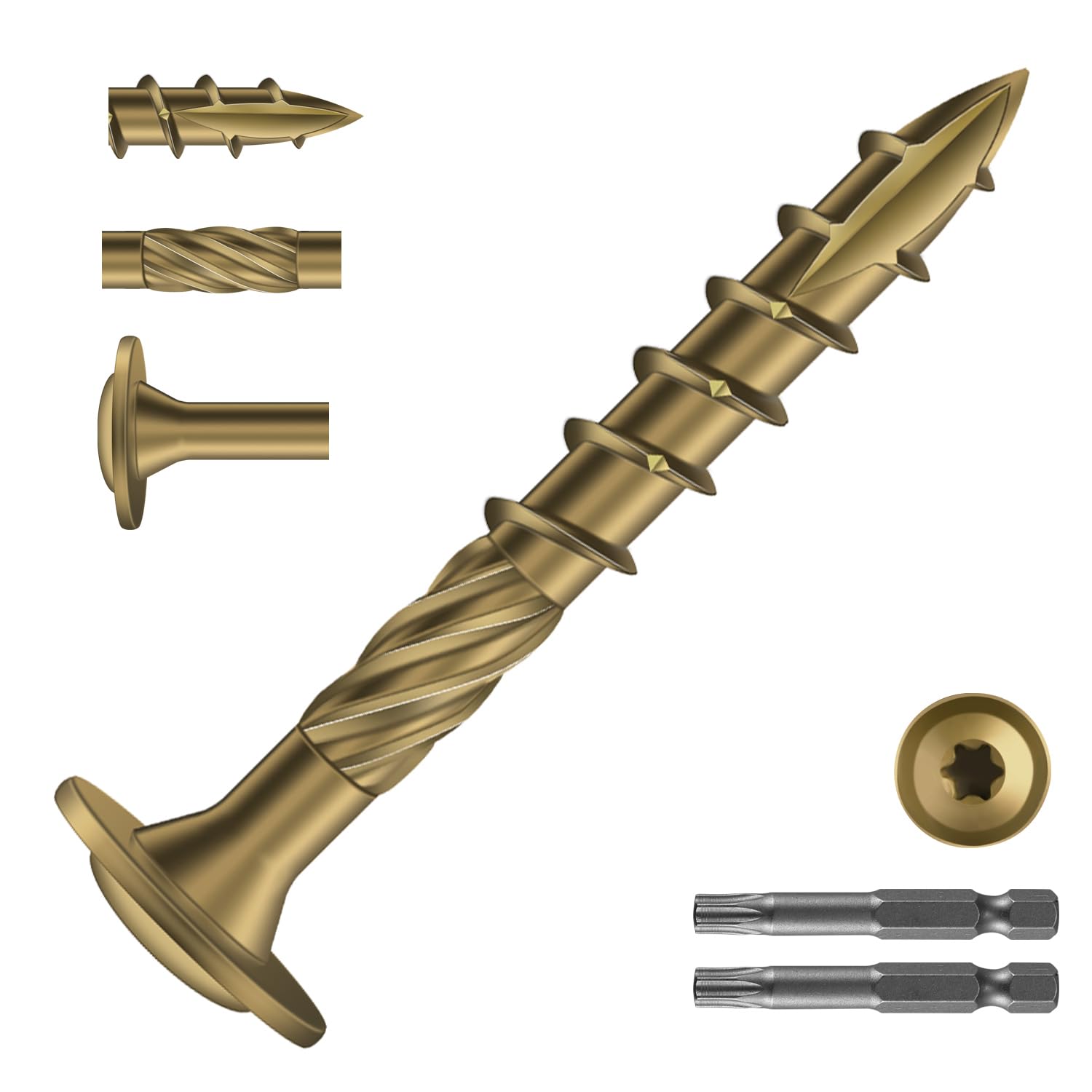 SG TZH #14 x 2 Inch Lag Screws (620Pcs) 10lb. Structural Wood Screw, Bronze, Carbon Steel, Washer Head, Rust Resistant epoxy Coated, T30 Star Bit