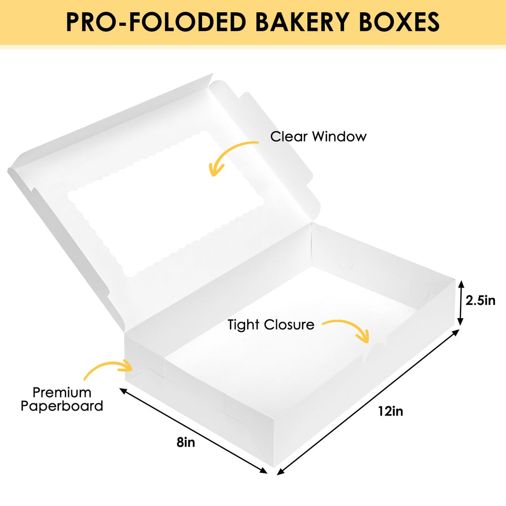 Moretoes 48pcs Cookie Boxes with 3 Style Window, 12x8x2.5In Bakery Boxes