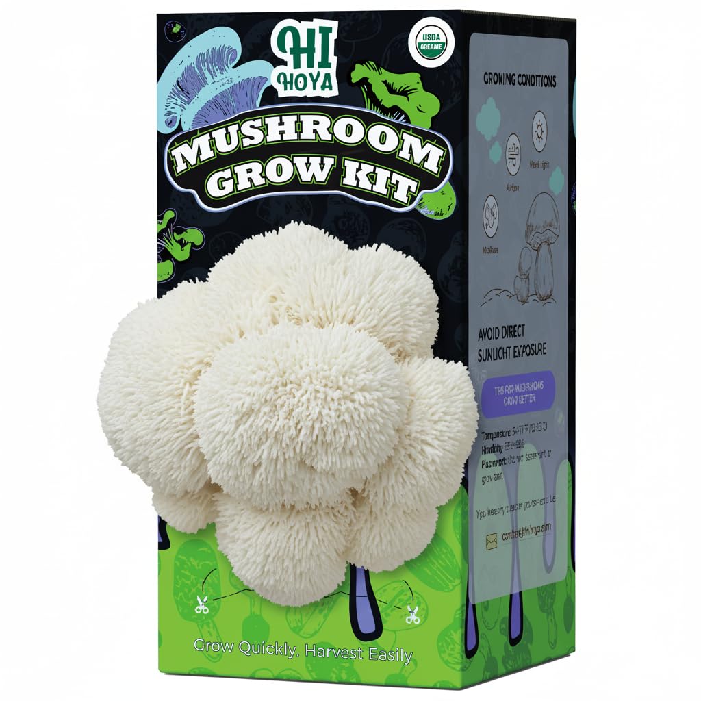Organic Mushroom Growing Kit, Lion's Mane Mushroom Grow Kit with All Accessories, Grow Fresh Edible Mushrooms Indoor, USDA Certified Organic, Non-GMO, Easy to Grow at Home