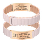 YOUNIFLARE Personalized Medical Alert Bracelet, Pink/Beige - Rose Gold