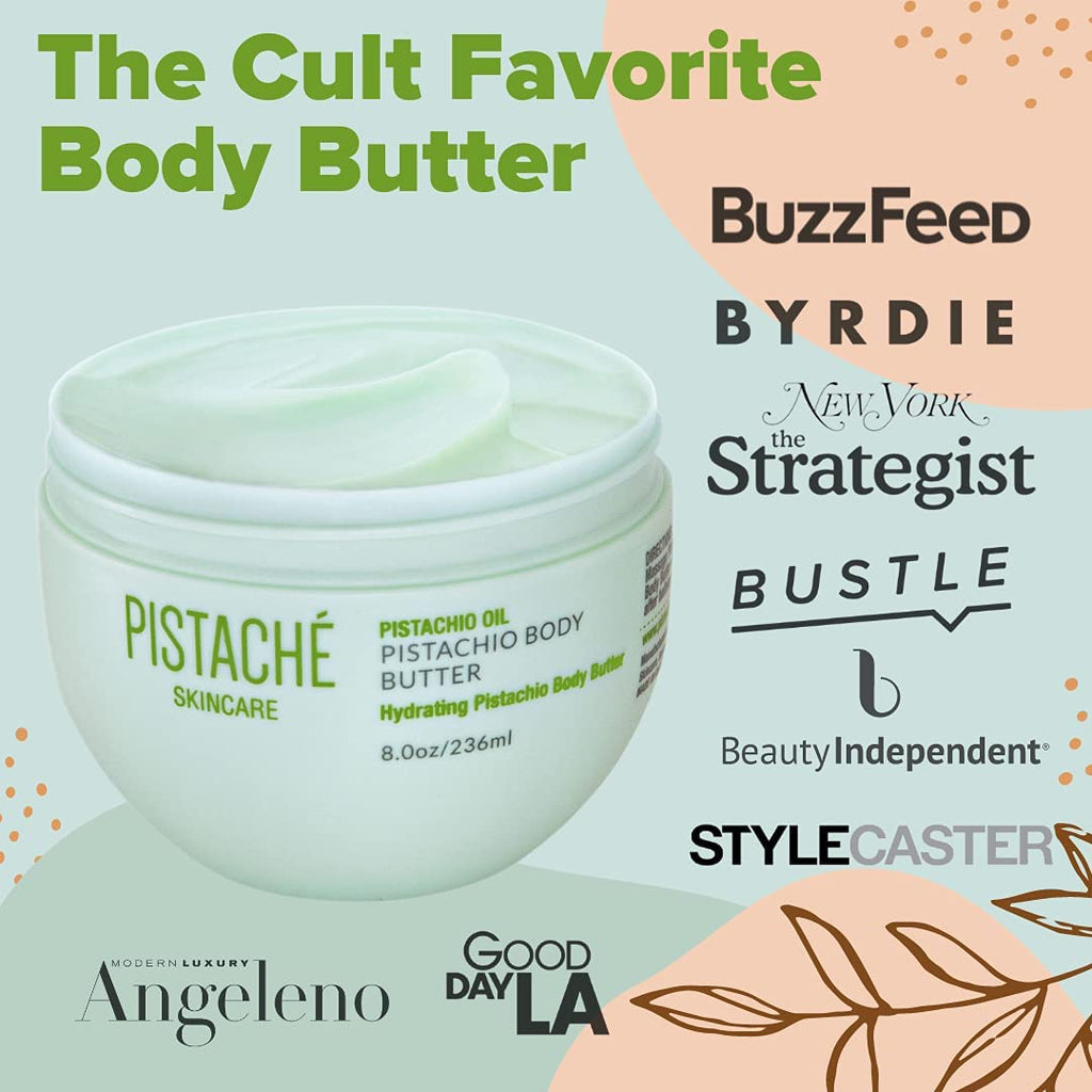 Pistaché Skincare Pistachio Oil Whipped Body Butter Cream | Rich Moisturizer for Dry Skin with Vitamin E & Antioxidant Protection | The Boyfriend Body Butter, 8 oz