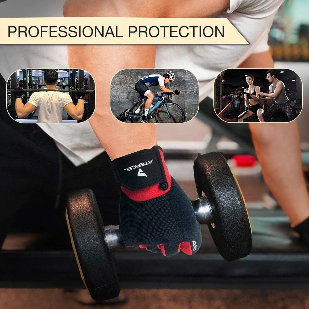 ATERCEL Workout Gloves for Men and Women, Exercise Gloves for Weight Lifting, Cycling, Gym, Training, Breathable and Snug fit (Red, M)