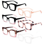 REAVEE 6 Pack Oversized Square Reading Glasses Oprah Style for Women, Blue Light Blocking Large Frame Computer Designer Fashion Readers Spring Hinge with Leather Case,1.5