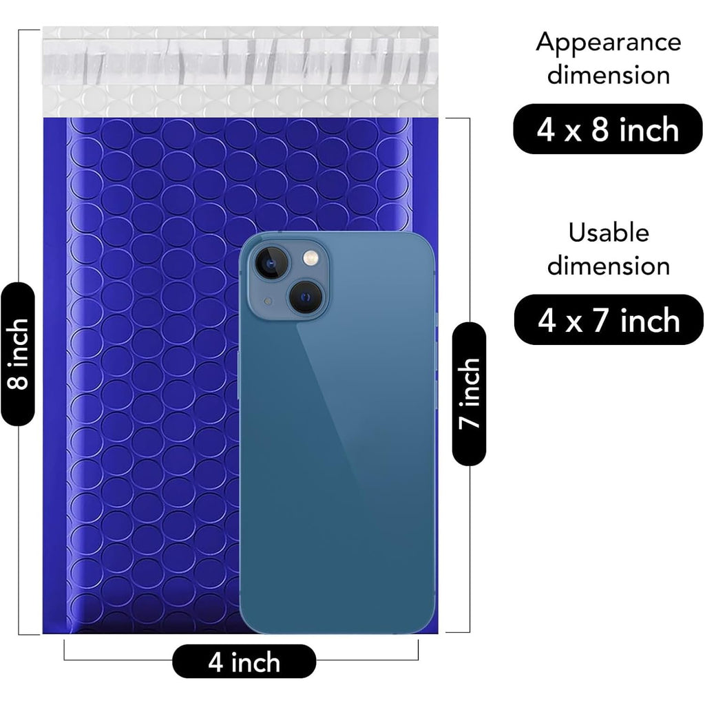 Fuxury Bubble Mailers 4x8" 200 Pack Waterproof Padded Envelopes Self Seal Bubble Envelopes Padded Mailers for Small Business Envelope Mailers Usable Size 4x7 Royal Blue