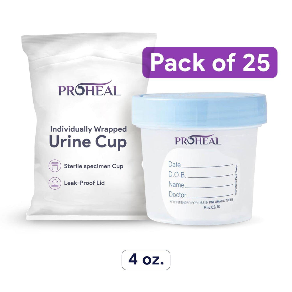 Sterile Urine Specimen Cups with Lids (25PK) - 4 oz. Sample Urine Cups for Specimen Collection - Individually Wrapped Urine Cups for Testing - Stool, Semen Analysis, and Pee Cup