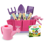 Pink Kids Gardening Tools - Includes Sturdy Tote Bag, Watering Can, Gloves, Shovels, Garden Stakes, and a Delightful Children's Book How to Garden Tale - Kids Garden Tool Set for Toddler Age on up.