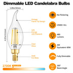 IINVGOOD Dimmable LED Candelabra Bulbs 40 Watt Equivalent, 2700K Soft Warm White Chandelier Light Bulbs, 4W 460 Lumens Flame Tip Candle Light Bulbs, E12 Base Bulbs, 90+CRI, 12 Packs
