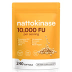 AIQIUSHA Nattokinase 10,000 FU with Serrapeptase, Bromelain & CoQ10, Triple Enzyme Complex from Fermented Soy Extract, Herbal Blend with Turmeric & Olive Leaf, Enteric Softgels, Non-GMO, 240 Count