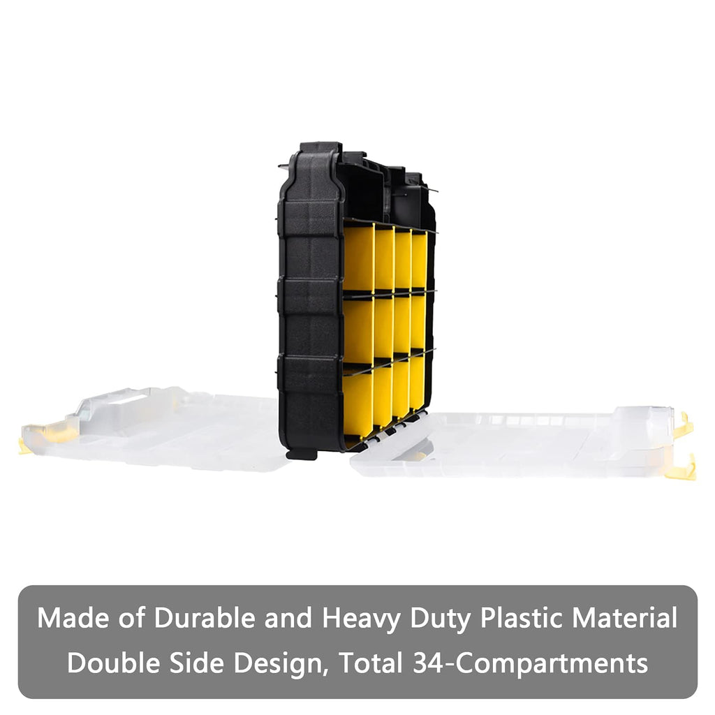 AIDY-PRO Tools Box Organizer Double Side 34 Compartments Hardware Organizers with Removable Plastic Dividers for Screws Nuts Nails