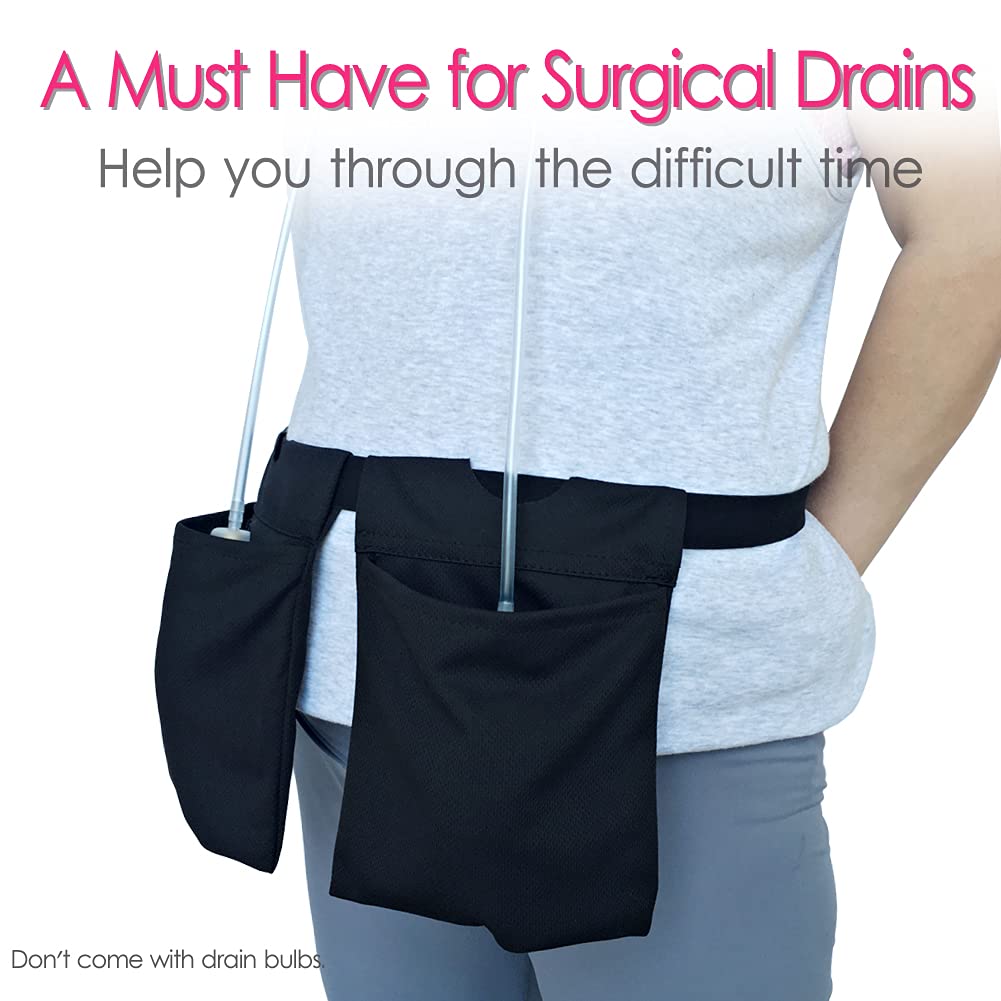 Breathable Drain Holder After Tummy Tuck Mastectomy Drainage Quick Dry Pouch Belt Supplies Mesh Nephrostomy Shower Bag for JP Drains Bulb Breast Post Surgery Black