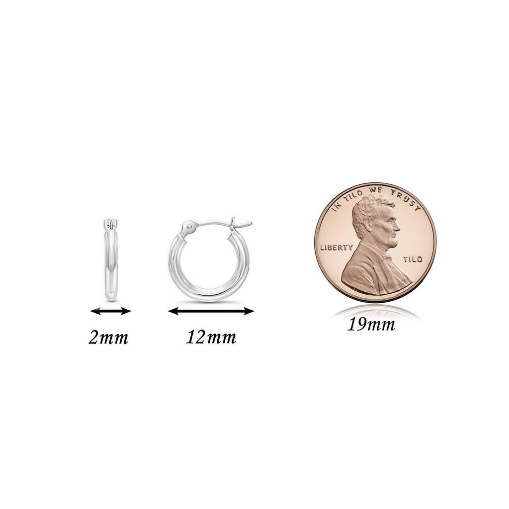 14k White Gold Small Round Hoop Earrings, 12mm (0.48 inch Diameter)…