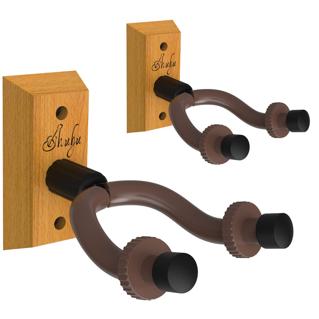 Ohuhu Guitar Wall Mount Hanger, 2-Pack Rotatable Hardwood Guitar Hangers with Screws, Adjustable Stopper Guitar Mount Hook Holder Stand for Acoustic Electric Guitar Banjo Bass Ukulele Mandolin (Wood)
