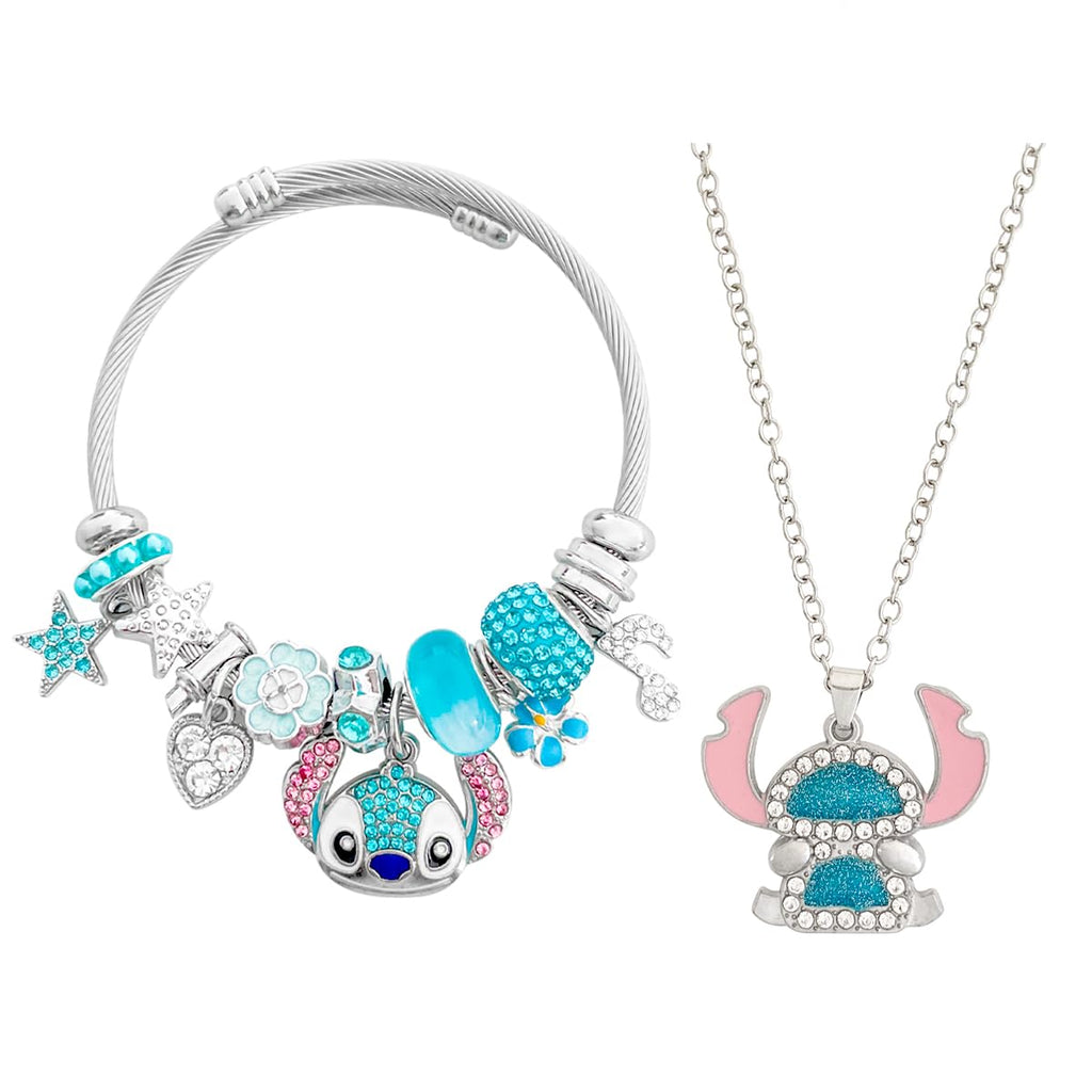 AmaaLeaf Cute Anime Cartoon Charm Bracelet, Adjustable Bangle and Necklace Jewelry Set Gifts for Women on Birthdays, Holidays (Set 1)