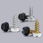 SVLING #8 x 1/2" Self Tapping Gutter Screws, 220PCS Black Painted Slotted Hex Head Sheet Metal Screws Golden Thread Ruspert Coating Finish, 1/4" Hex Bit Socket Included