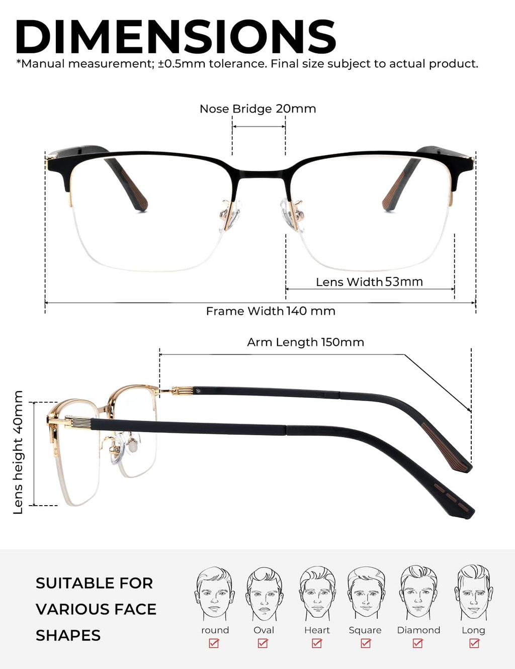 ZanyLen Blue Light Blocking Glasses Men Computer Gaming Glasses Rectangle Metal Semi-rimless Black/Golden Frame Anti Glare/UV400 Clear Lens