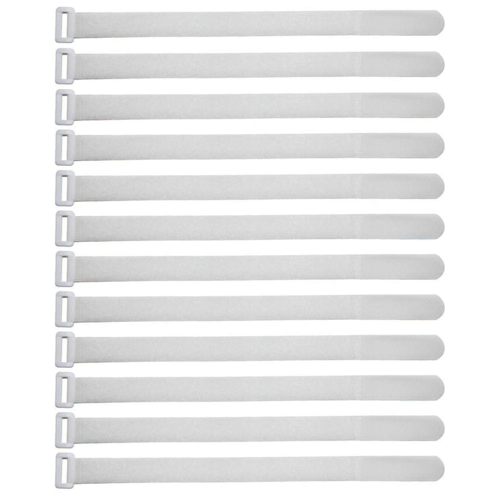 Reusable Cinch Straps 1" x 15" - 12 Pack, Multipurpose Quality Hook and Loop Securing Straps (White) - Plus 2 Free Bonus Reusable Cable Ties