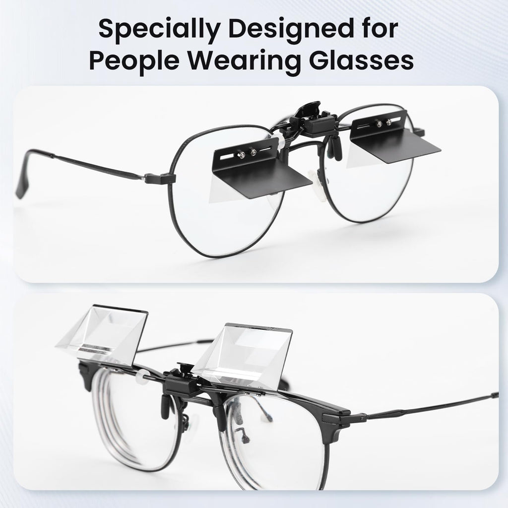Joy&Jey Clip on Lazy Glasses - Horizontal Reading Glasses 90 Degree for Lying Down Reading or Watching TV, Knitting Up Neck Relax, Prism Glasses for Looking Up Playing Mobile, Neck Protection Glasses