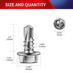 SG TZH #8 x 1/2" Self Drilling Screws (1212Pcs) 4lbs Hex Washer Head 410 Stainless Steel Self Tapping Screws for Metal Sheet Metal Screws with Hex Socket Included