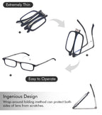 Missfive Premium Folding Reading Glasses Blue Light Blocking for Men Women, Ultra Thin Foldable Portable Travel Readers with Durable Pocket Metal Case, Black Lightweight Compact Eyewear 1.5x