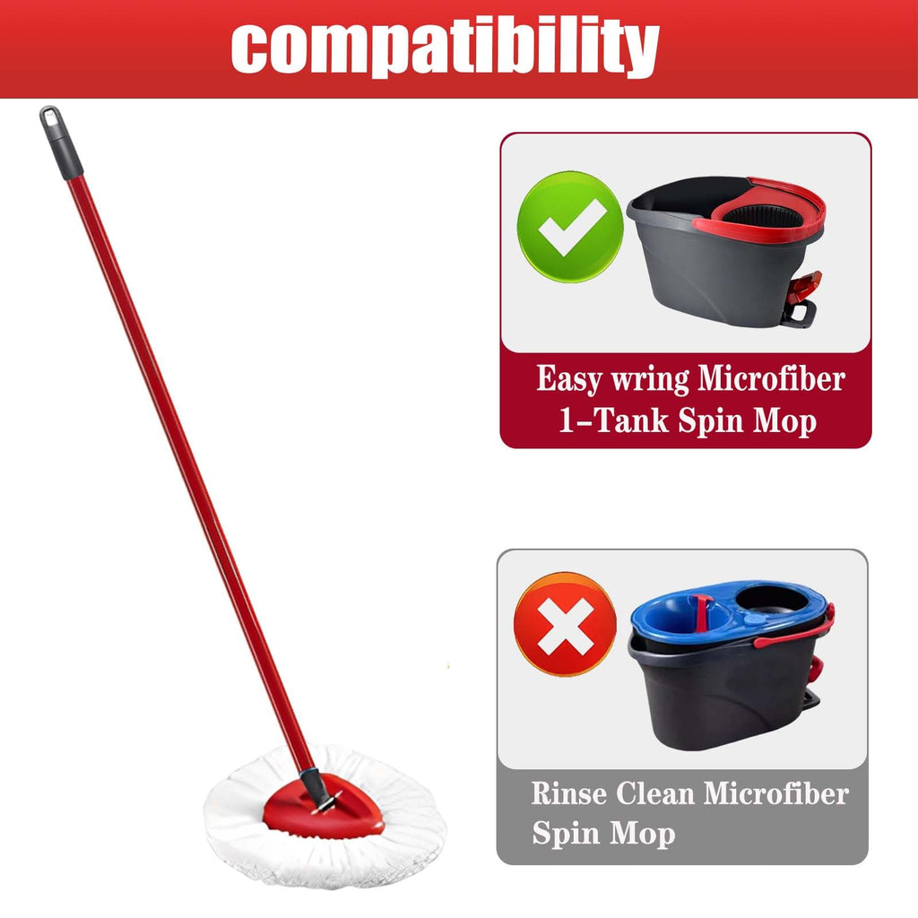 Spin Mop Replacement Head for OCeda EasyWring Microfiber Spin Mops, 2 Microfiber Mop Refills 4-Section 30-to-58 inch Mop Replacement Stick and 1 Base Combo Set (White(1 Tank System)