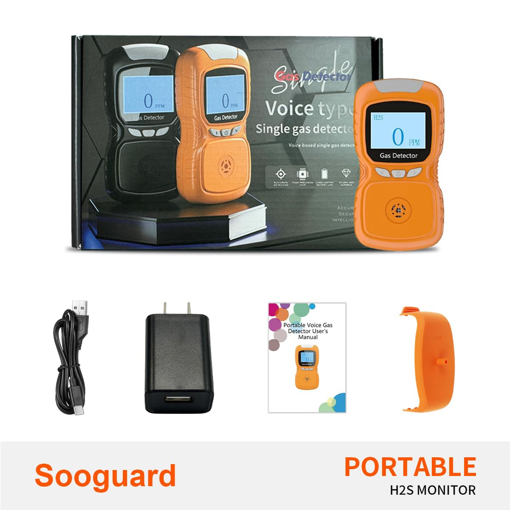 Sooguard H2S Monitor, Clip Single Gas H2S Monitor, 0~100ppm High-PrecisionH2S Gas Detector, Adjustable Alarm Range, 3 Alarm Modes, Explosion-Proof Safety, for Various Working environments (Orange)