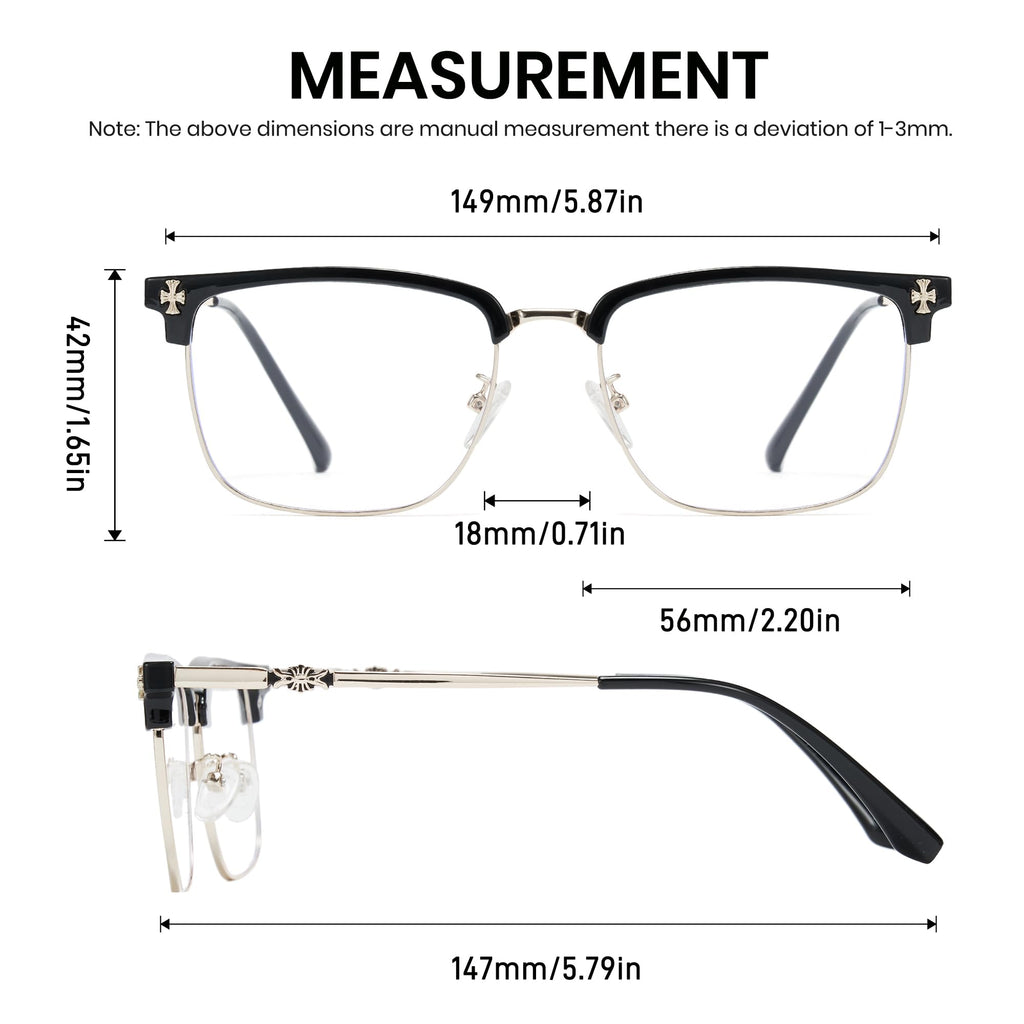 Cyxus Retro Blue Light Glasses Men - Square TR90 Metal Blowline Frame Stylish Trendy for Computer Daily Work 8252