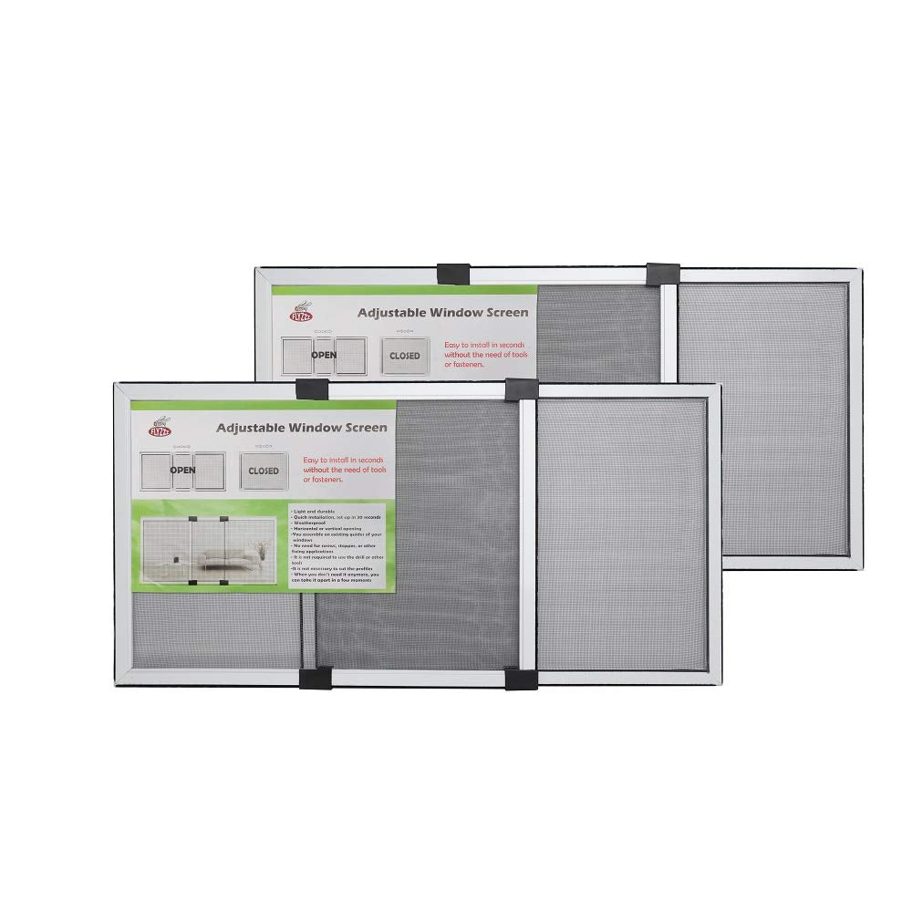 [FOR SMALL WINDOWS ONLY] FLYZZZ Adjustable Screen , 2 Packs 10" H x Fits 14" to 24" W | Stop & Measure Before Buying | Perfect for Bathroom & Basement Windows