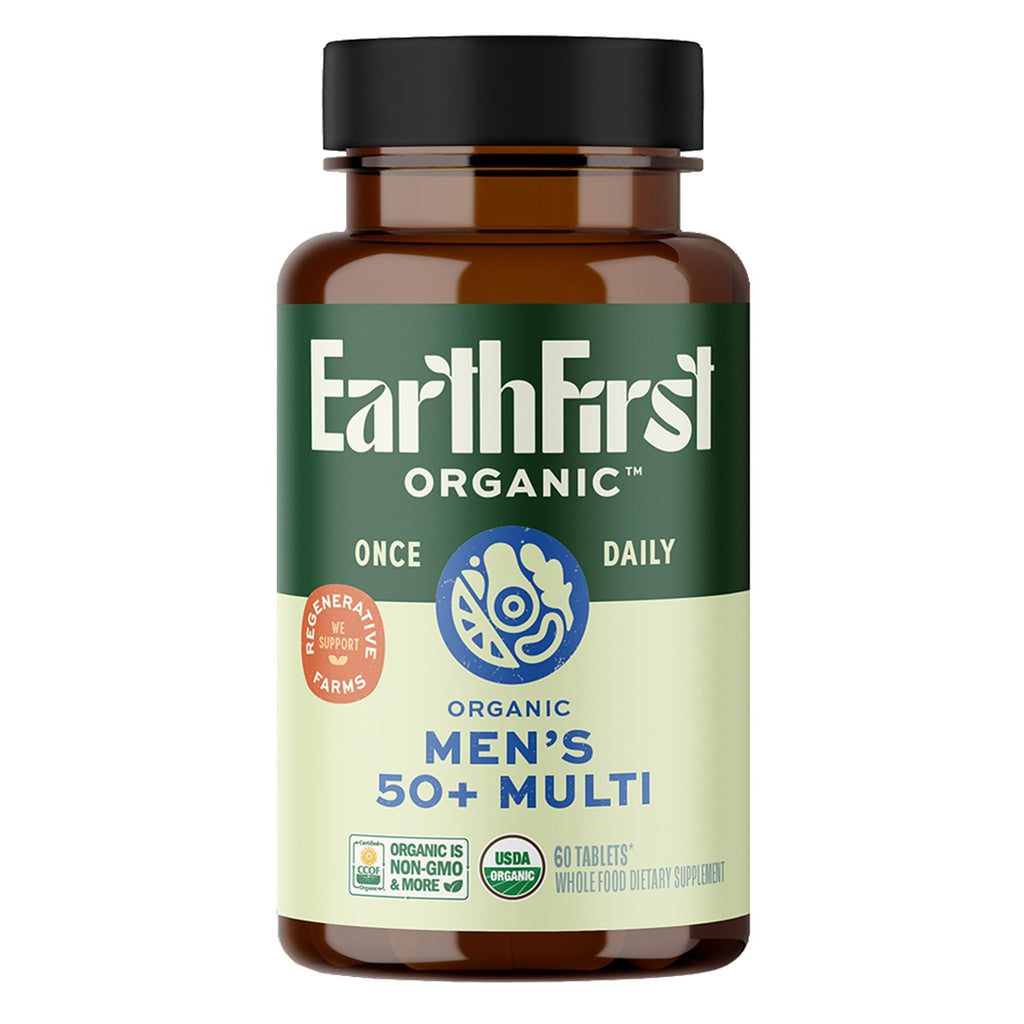 EarthFirst Organic Once Daily Multivitamin for Men 50+, 19 Vitamins from Herbs & Superfoods, Supports Prostate Health, Energy Levels, and Strong Bones, 60 Count