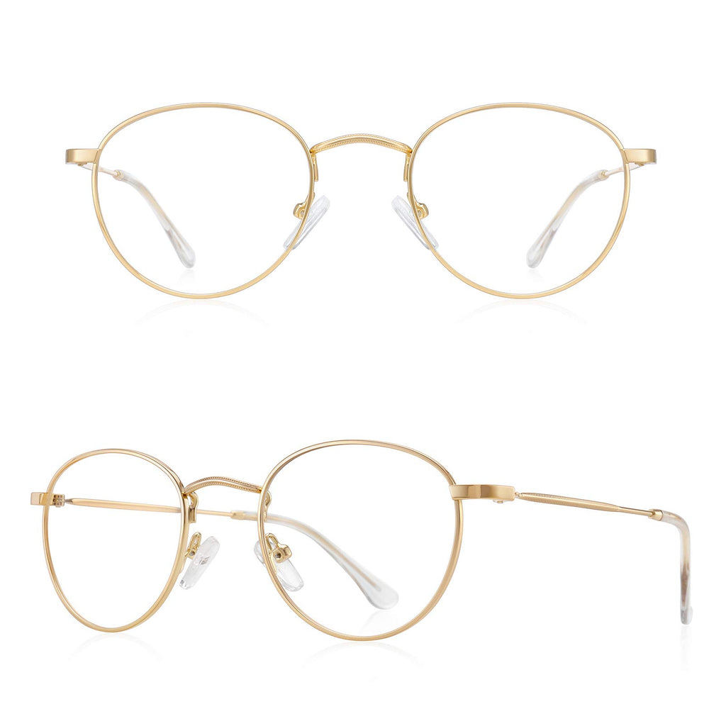 RB.Pilot Small Metal Round Reading Glasses for Women Men Classic Vintage Retro Shades Blue Light Blocking Computer Readers