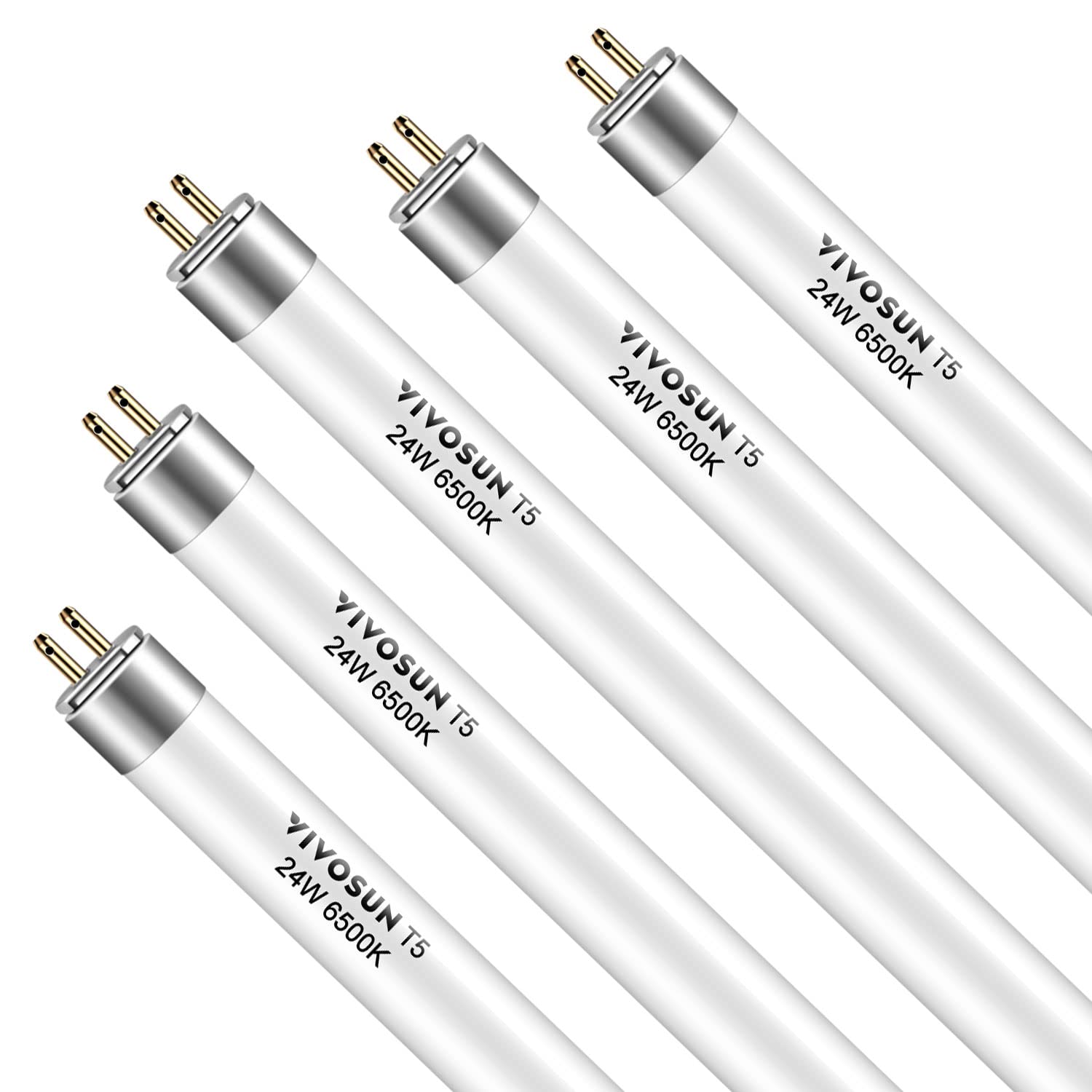 VIVOSUN T5 Grow Light Bulbs 2 Ft 22 Inches, 24W 6500K HO Fluorescent Tubes Light Bulbs, Cool White T5 Bulb for 22 Inches T5 Light Fixtures, T5 Grow Lights for Indoor Plants, 2 Ft 24W Pack of 5