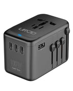 URJD Universal Travel Adapter 100W GaN Fast Charger in One, 5 USB Ports & 2500W AC Outlet, International Power Adapter for Europe UK US 200+ Countries, Compatible for MacBook iPhone iPads Laptop Phone