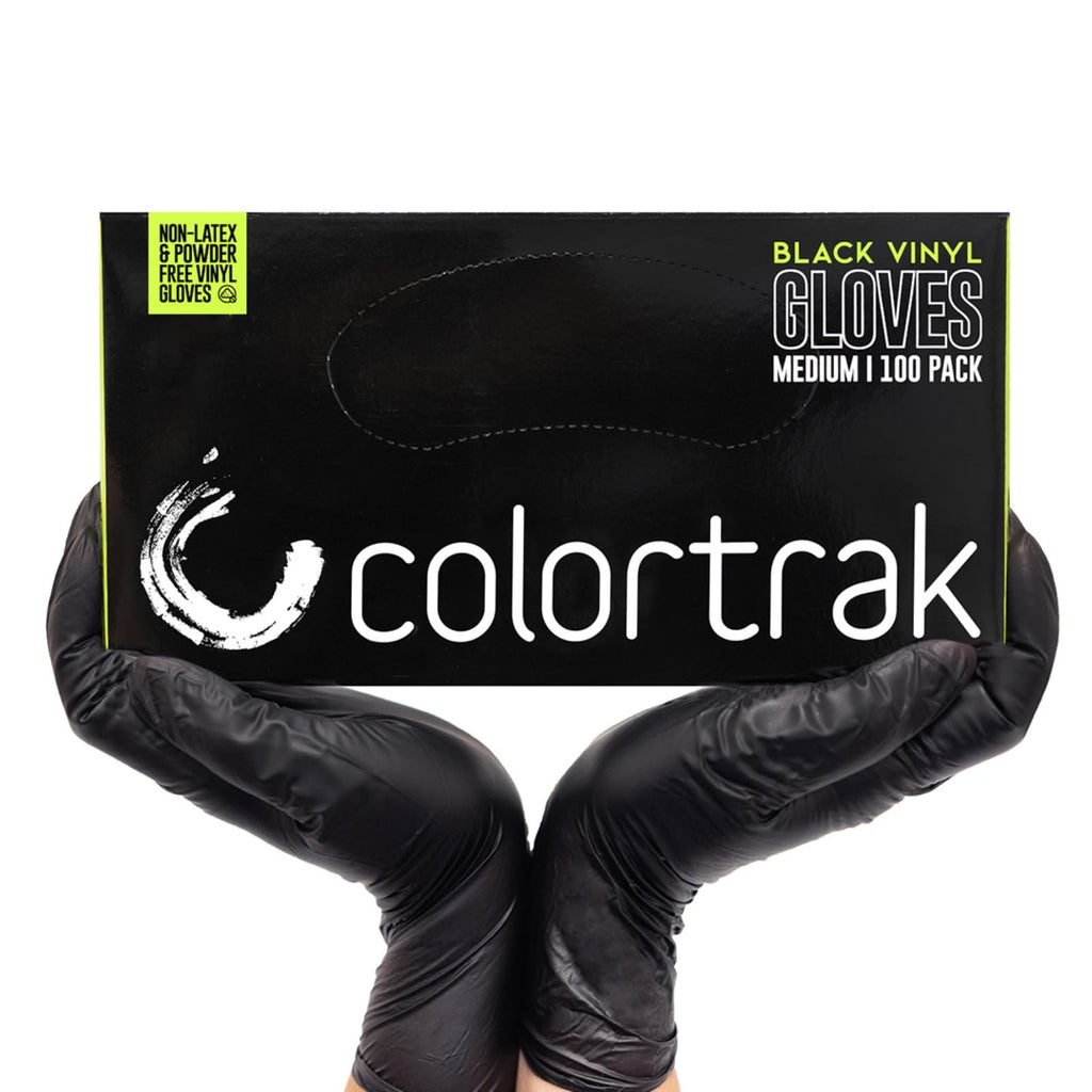 Colortrak Black Vinyl Gloves, Disposable Latex-Free & Powder-Free Hair Color Gloves for Chemical Processing & Salon Services, 1000 Count (10 Boxes), Large
