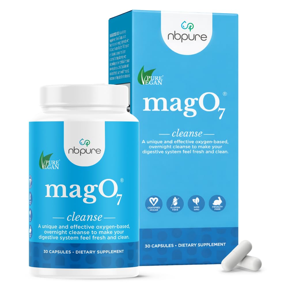 nbpure MagO7 - Natural Colon Cleanse & Detox - Occasional Constipation Relief, Stool Softener, & Bloating Support for Men & Women - Ozonated Magnesium Oxide, 30 Capsules