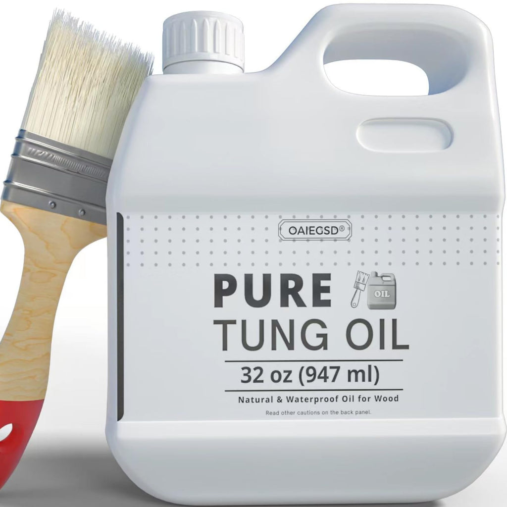 OAIEGSD 32oz 100% Pure Tung Oil for Wood Outdoor with Brush, Safe Food Grade Tung Oil for Wood Finish, Natural Waterproof Sealer Can Used on Cutting Boards, Outdoor Furniture, Butcher Blocks