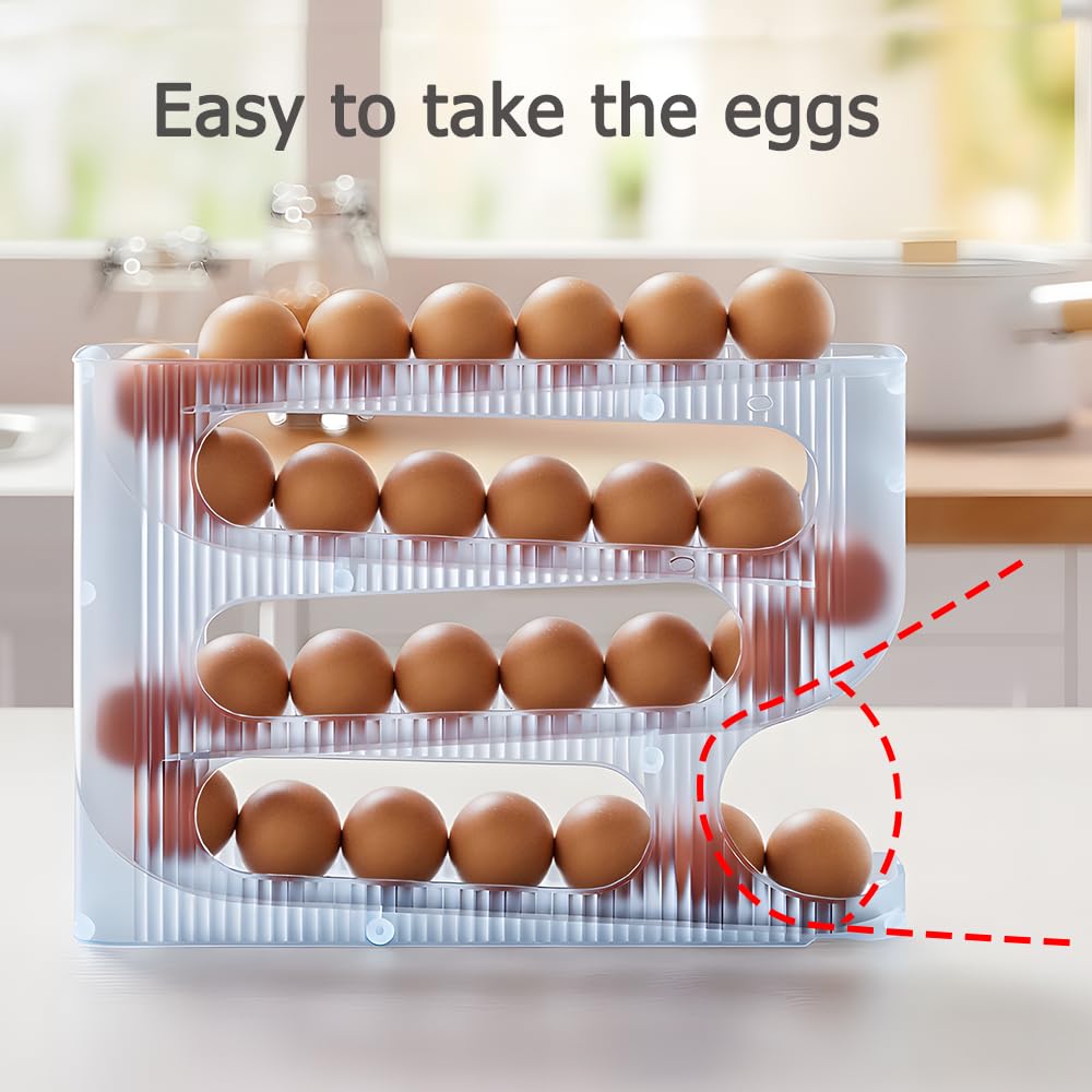 Sotfamily Egg Holder for Fridge, Auto Rolling Egg Dispenser for Refrigerator, Kitchen - Space-saving Egg Roller/Organizer/Storage/Container/Tray - 2 Packs for 56 Large Size Eggs(Frosted Clear)
