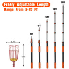 LAANPOLE 26FT Reach Fruit Picker Pole with Basket Telescoping, Apple Picker with 5-20FT Telescoping Pole for Apple Orange Lemon Mango Avocado Guava Fruit Picking