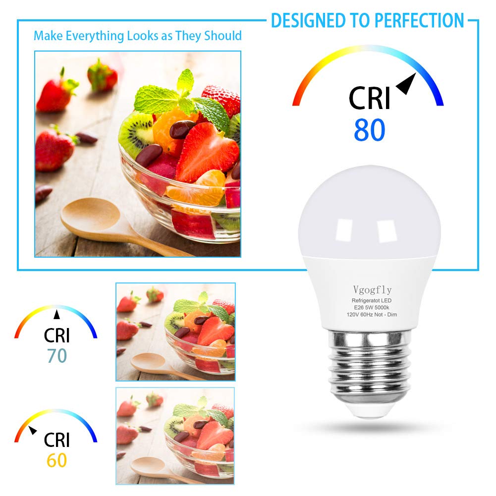Vgogfly Refrigerator Light Bulb, A15, 40W Equivalent, 5W, 5000K, 120V
