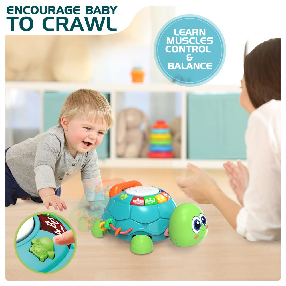 Jyusmile Baby Toys 6 to 12 Months, Musical Turtle Crawling Infant Toys, Early Learning Educational Toy with Light & Sound, Christmas Birthday Gifts for Boy Girl 7 8 9 10 11 Month 0-1 Year Old