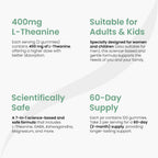 Stress Support Gummies for Kids & Adults, L-Theanine 400mg with Magnesium Glycinate, GABA & Ashwagandha, L Theanine Chewable Supplement for Relaxation, sleep, Calm & Focus, 120 Count, 60 Day Supply