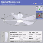 Kviflon 46 Inch Modern Ceiling Fans with Lights, Flush Mount Ceiling Fan with Light and Remote/APP Control, 5 Reversible 6 Speeds Curved Blades, 3 CCT Dimmable Lights for Bedroom, White