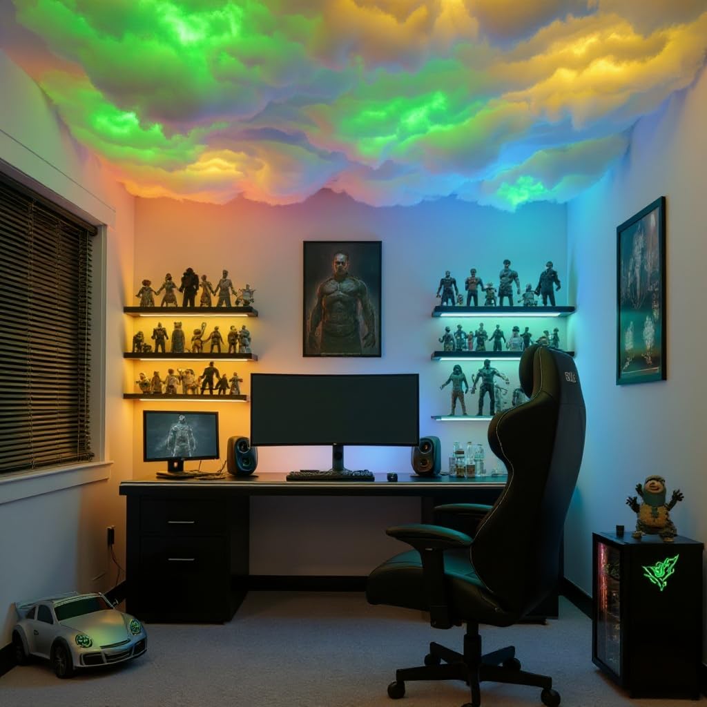 Neisouf USB 3D Cotton Thundercloud LED Light, DIY RGB+IC Chasing Ceiling Cloud Lights with APP and Remote Control for Room Decor 10ft