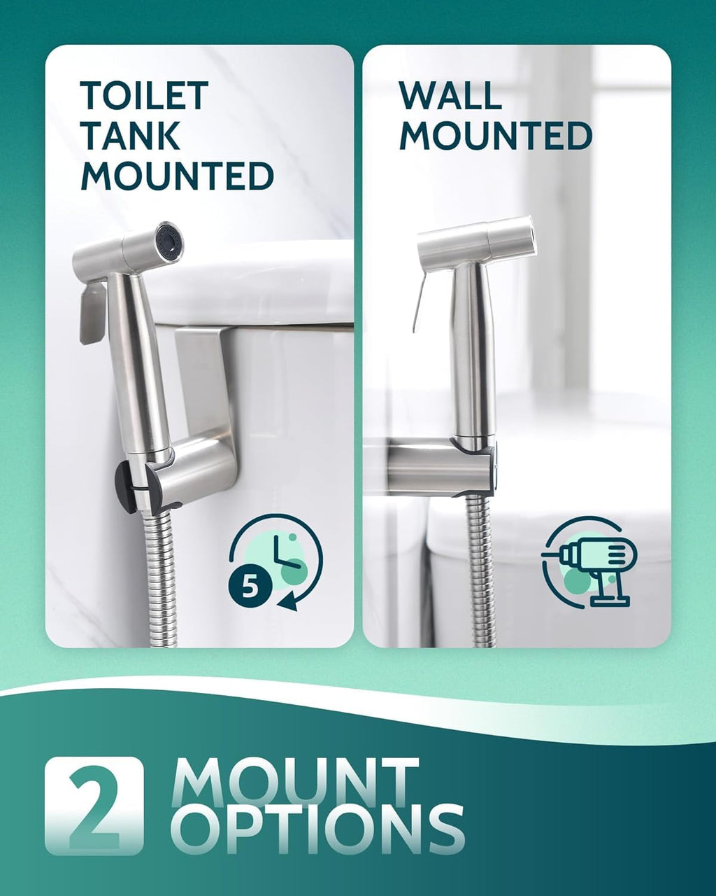Handheld Toilet Bidet Sprayer for Toilet-Adjustable Water Pressure Control with Bidet Hose for Feminine Wash, Stainless Steel Brushed Nickel Cloth Diaper for Baby Wash (Stainless Steel, 2 Pack)
