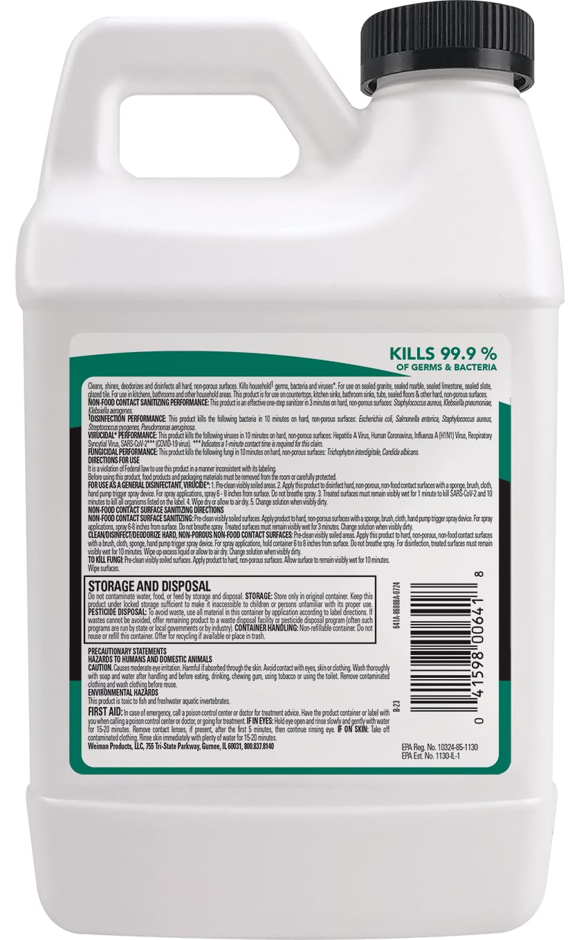 Weiman Disinfecting Granite Daily Clean & Shine Refill, 64 Oz - Safely Clean Disinfect and Shine Granite Marble Soapstone Quartz Quartzite Slate Limestone Corian Laminate Tile Countertop