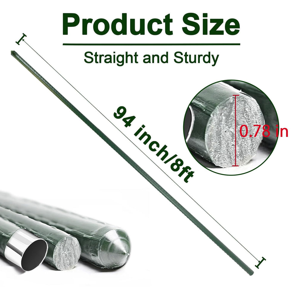 Garden Stakes 8ft, Metal Plant Stakes 8 Feet for Gardening and Farm, 0.78 Inch Dia Plastic Coated Plant Support for Tomato, Cucumber, Bean, Flower, Potted and More Climbing Plants 10 Pack