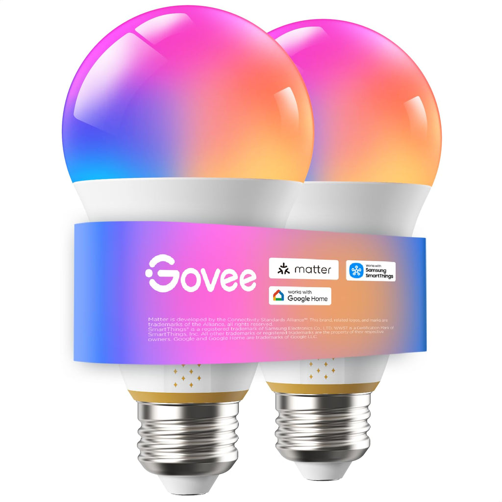 Govee 1600 Lumens Smart Light Bulbs, A21 LED Bulbs 100W Equivalent for Living Room, RGBWW Color Changing Light Bulbs Compatible with Matter, Alexa & SmartThings, CRI 90, E26 Base, 2.4GHz Only, 2-Pack